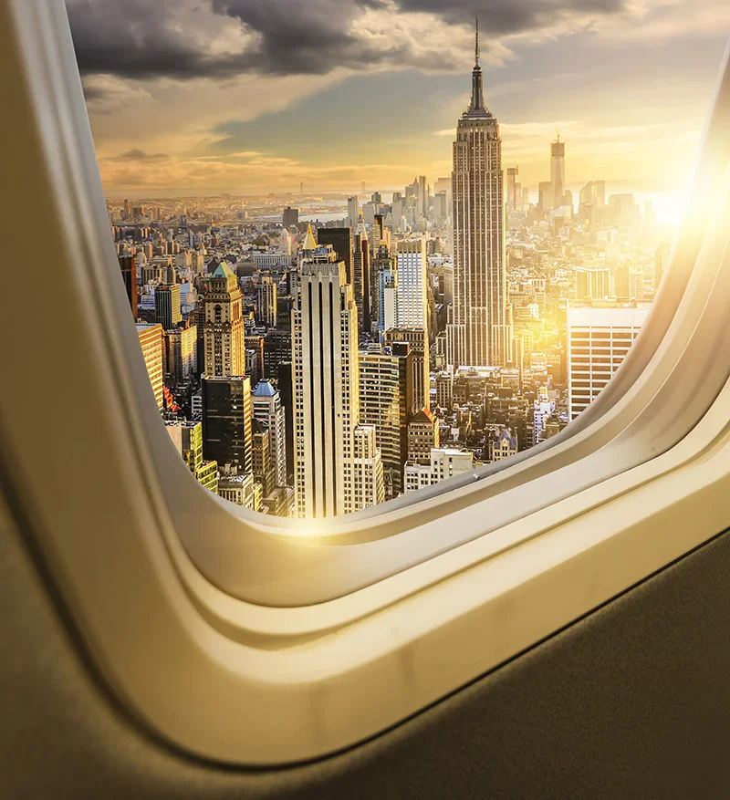 View from an airplane looking down on Manhattan, NY